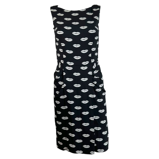 Prada 2011 Black & White Lip Print A-Line Midi Dress