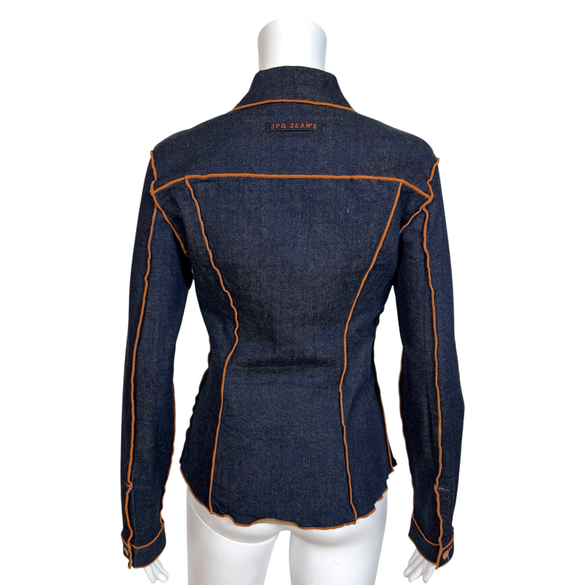 Jean Paul Gaultier JPG Jean's Dark Wash Denim Orange Contrast Stitch Jacket