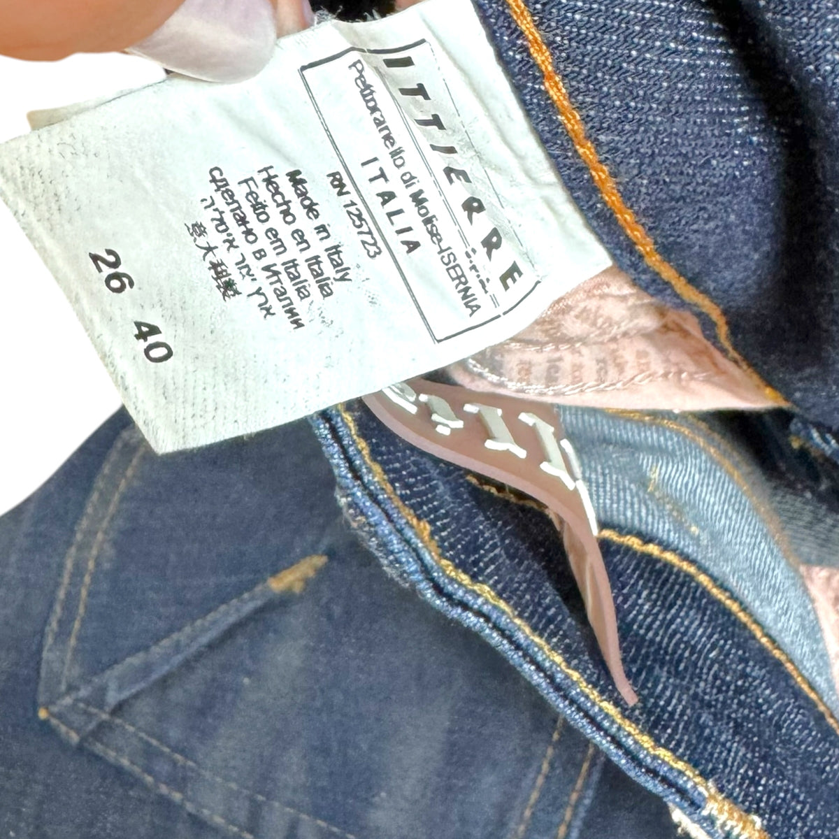 Galliano Multicolor Logo Patch Dark Wash Straight Leg Jeans