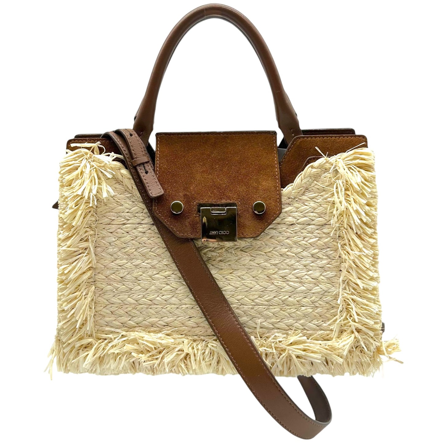 Jimmy Choo Raffia & Brown Suede 2-Way Handbag