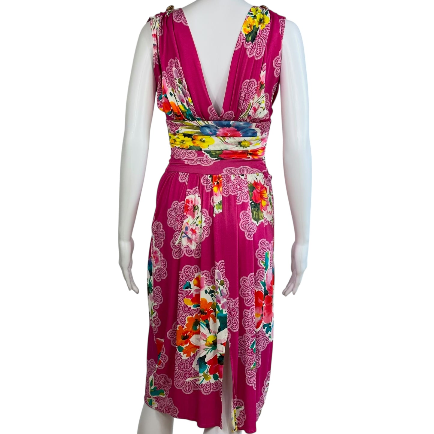D&G Dolce & Gabbana Pink Floral Cowl Neck Midi Dress