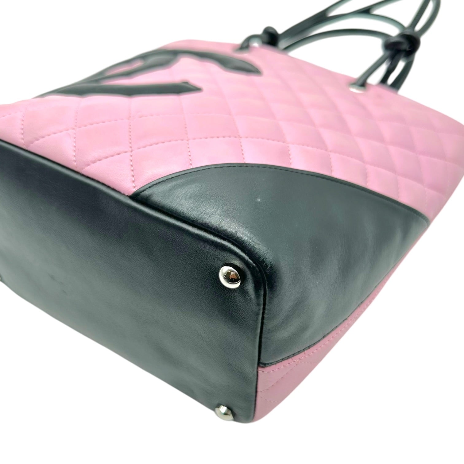 Chanel Small Tote Bag Pink Black Cambon Matelasse