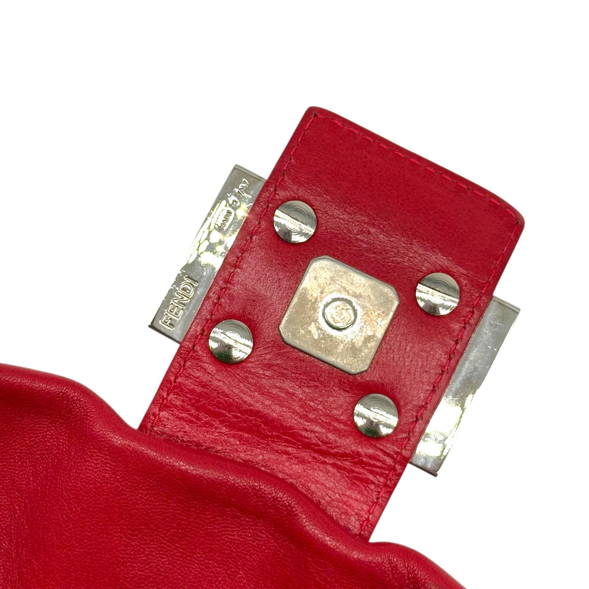 Fendi Red Leather Baguette Shoulder Bag with Yellow Stone