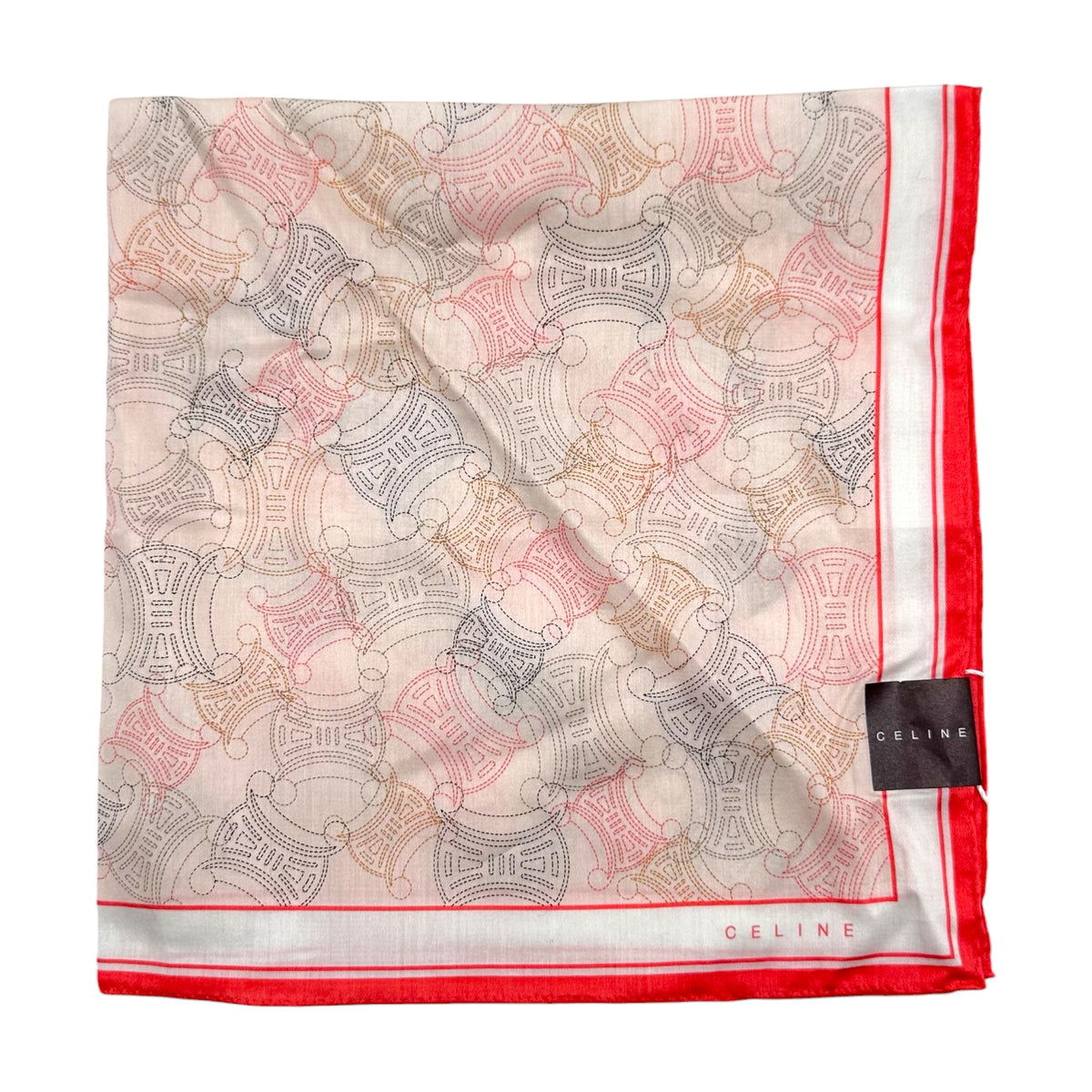 Celine Cotton Bandana Scarf Coral Pink Blue Monogram