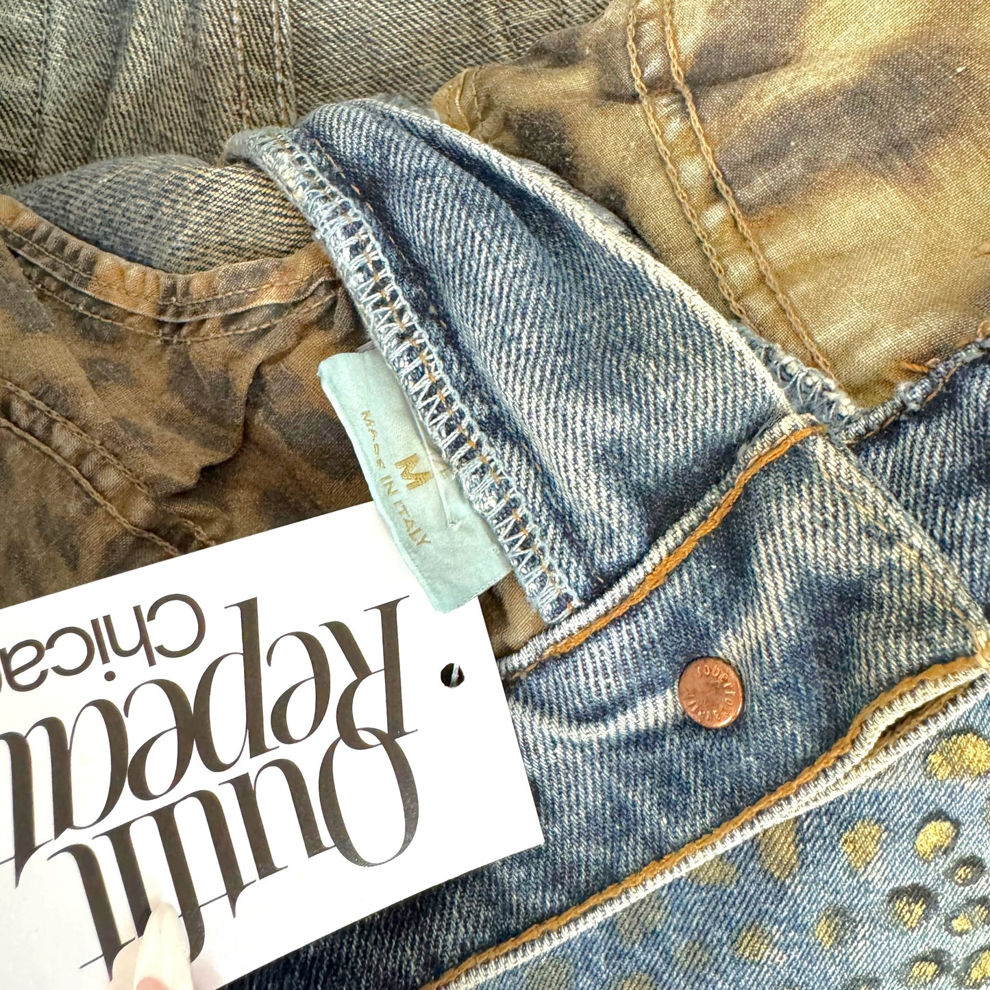 Roberto Cavalli Gold & Blue Spotted Painted Jeans