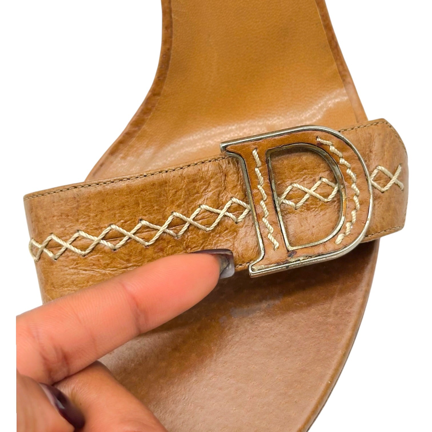 Christian Dior Tan Leather Heeled Mule Sandals