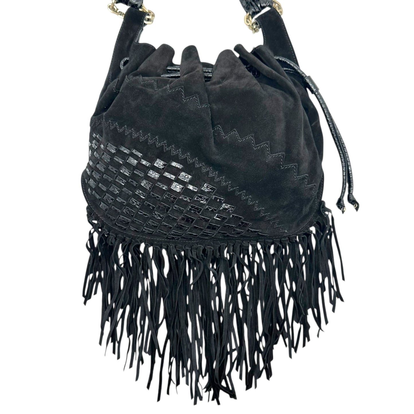 Jimmy Choo Black Suede & Snakeskin Fringe Trim Hobo Bag