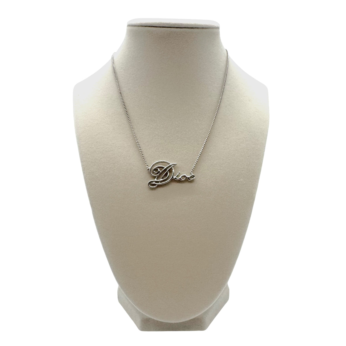 Christian Dior Silver Cursive Spell-Out Necklace