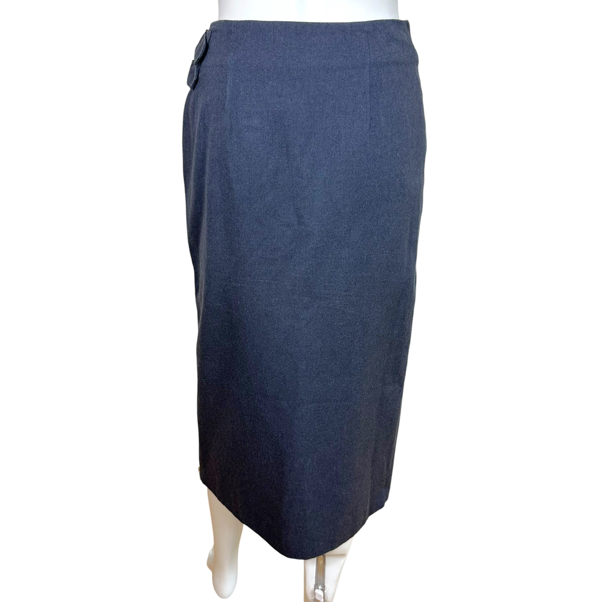 Christian Dior Dark Denim Midi Skirt With Gold Buckle