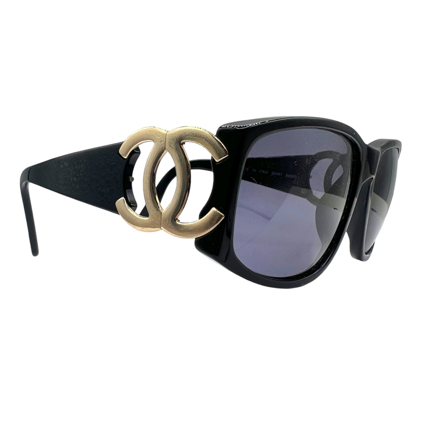 Chanel 02461 Black & Gold CC Logo Side Sunglasses w/ Case