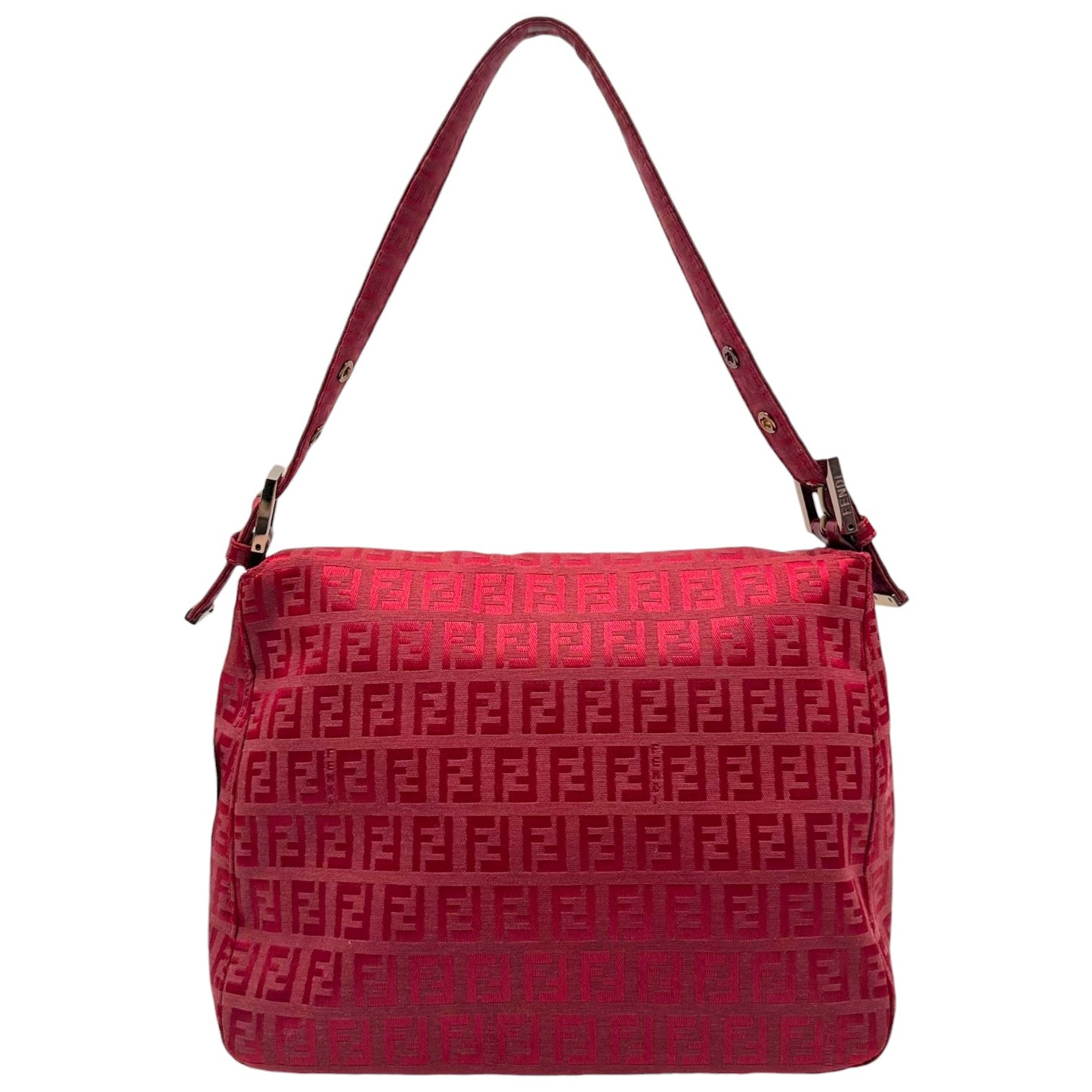 Fendi Red Zucchino Monogram Fold-Over Square Baguette Bag