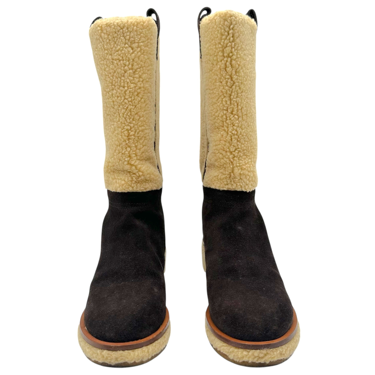 Chanel Brown Suede Shearling Engineer Boots