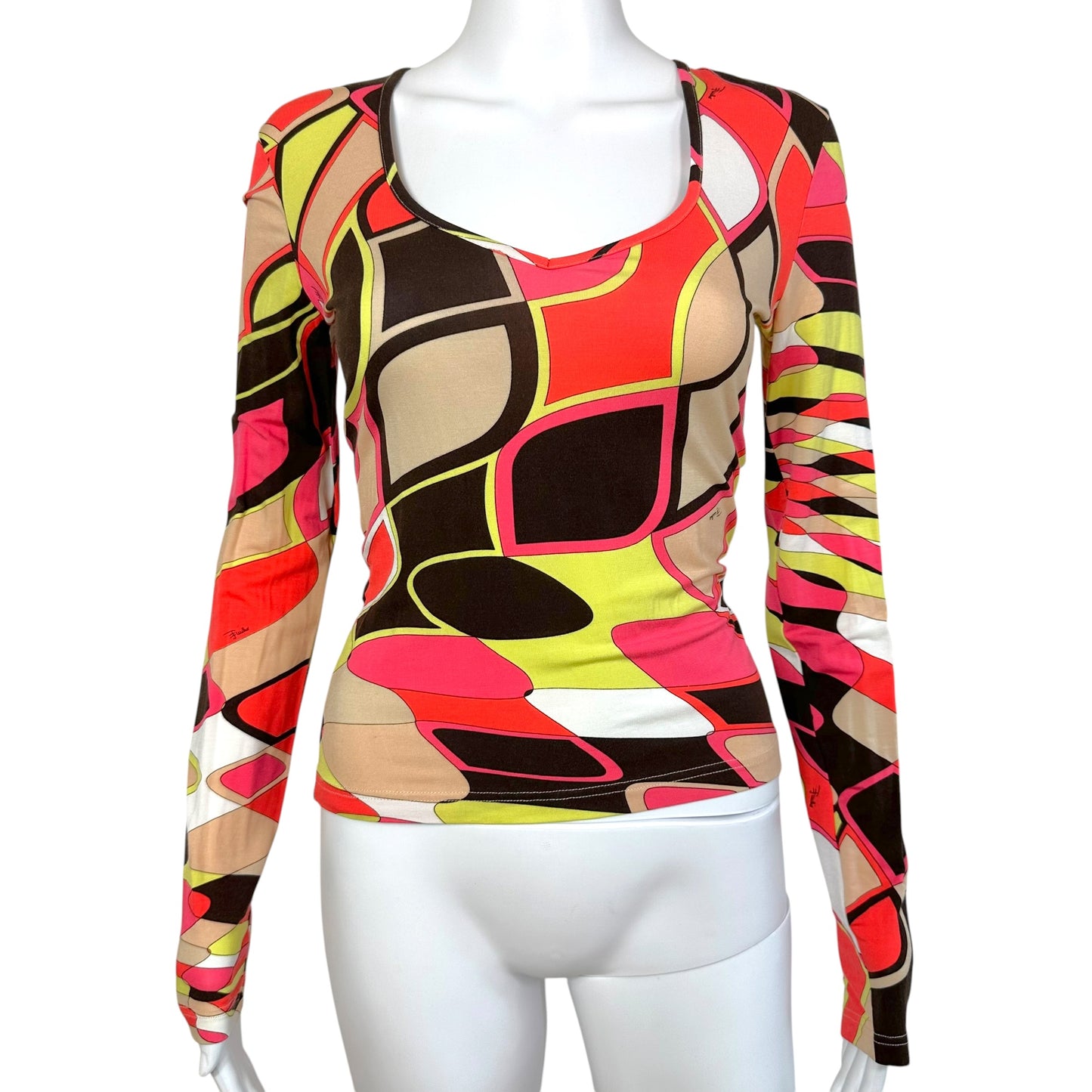 Emilio Pucci Pink & Brown Printed Long Sleeve T-Shirt NEW