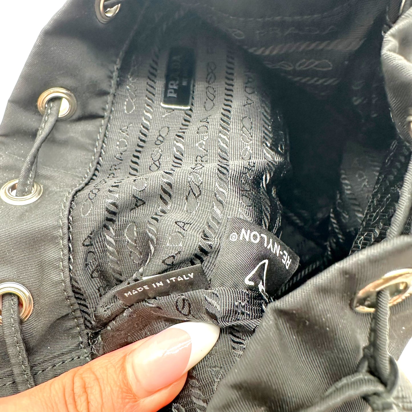 Prada Black Nylon Drawstring Wristlet Clutch Bag