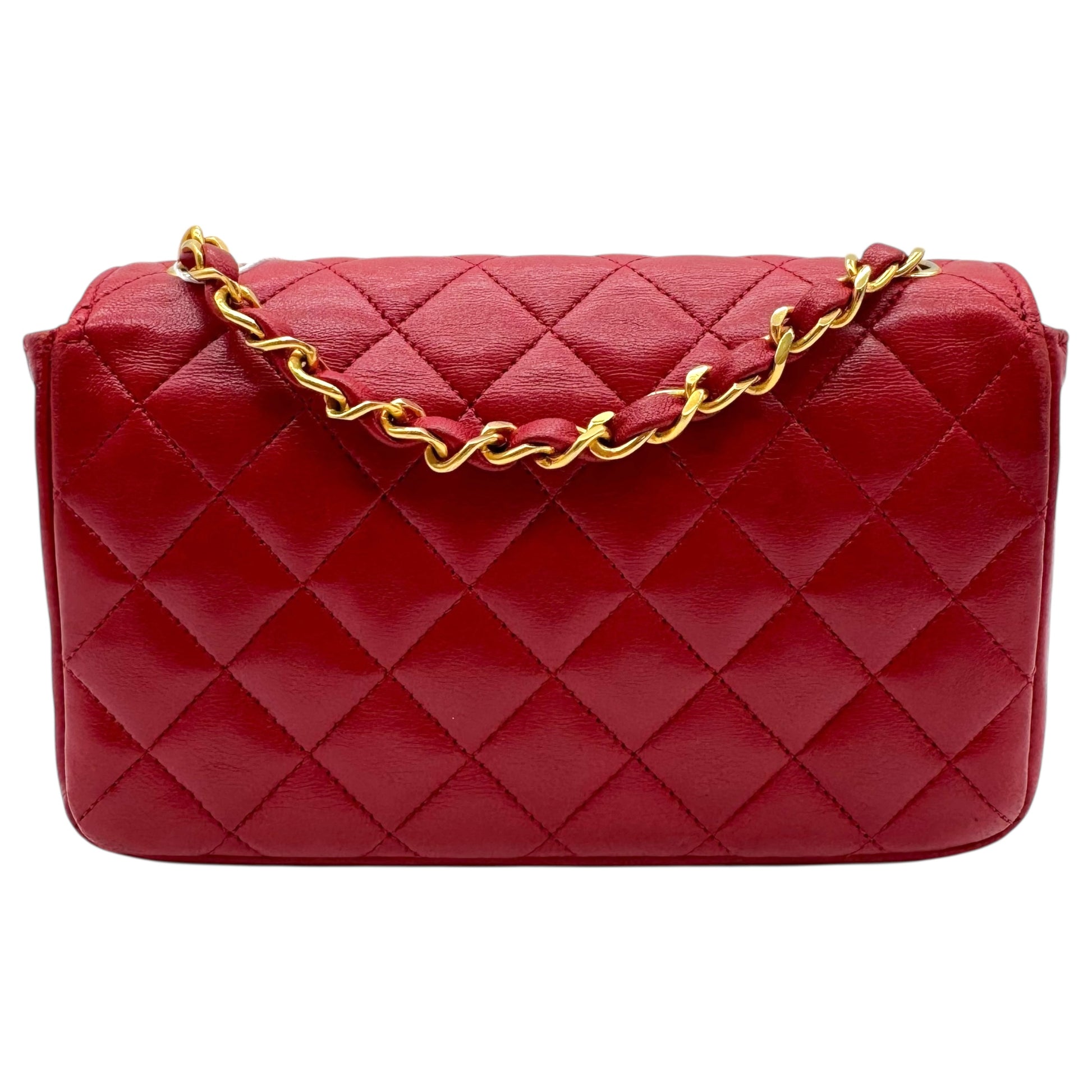 Chanel 90's Red Leather & Gold Hardware Mini Crossbody Flap Bag - Outfit Repeater