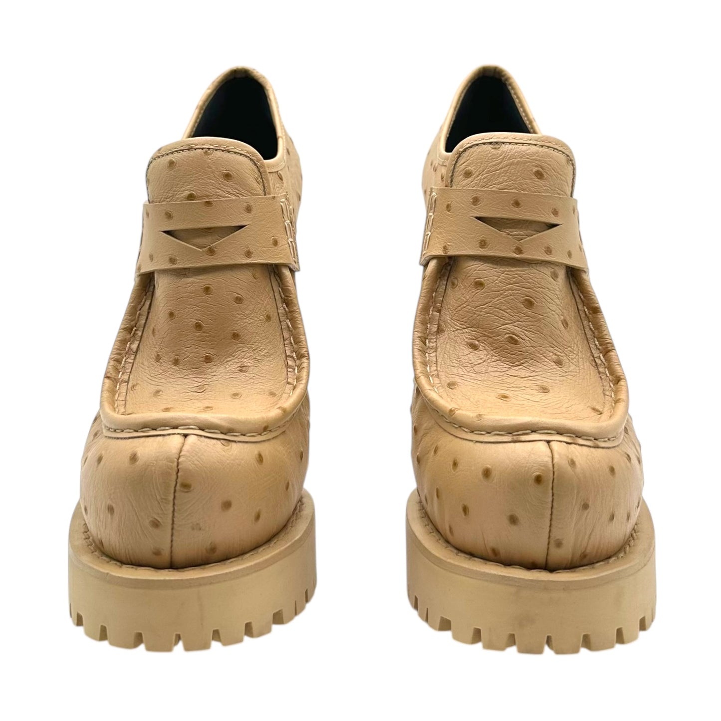 Moschino Tan Ostrich Leather Heeled Platform Loafers - Outfit Repeater