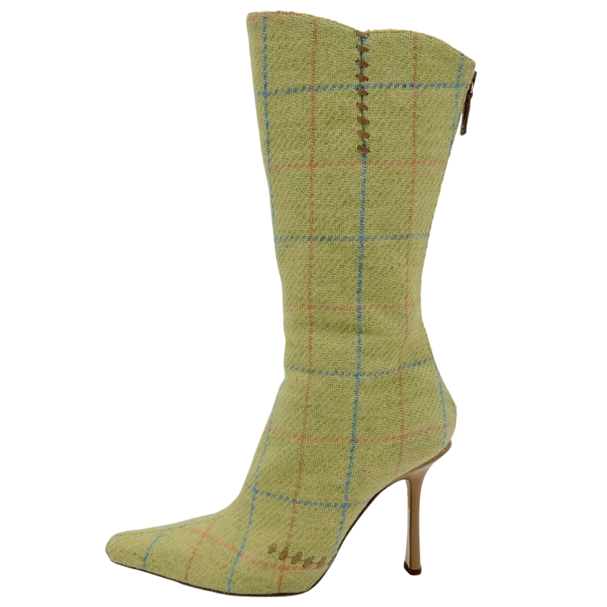 Jimmy Choo Green Plaid Wool Heeled Boots - Outfit Repeater