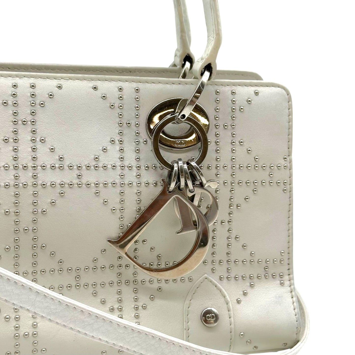 Christian Dior White Leather Studded East-West Bag