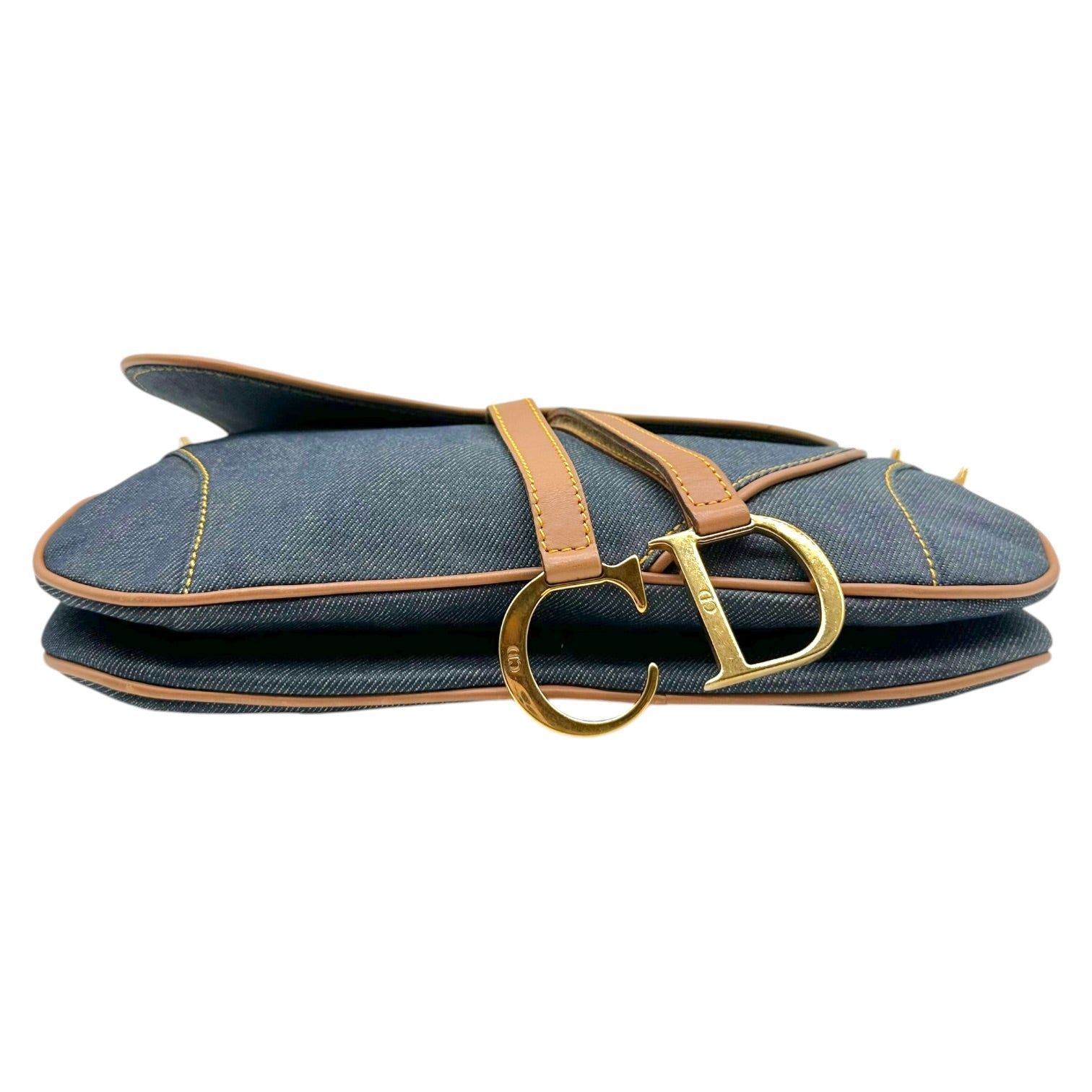 Christian Dior Denim Tan Leather Double Saddle Bag