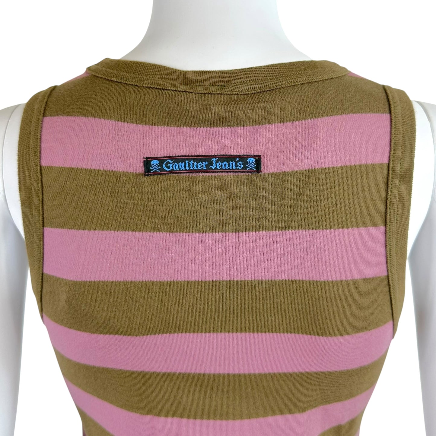 Jean Paul Gaultier Maxi Dress Purple Khaki Striped Sleeveless