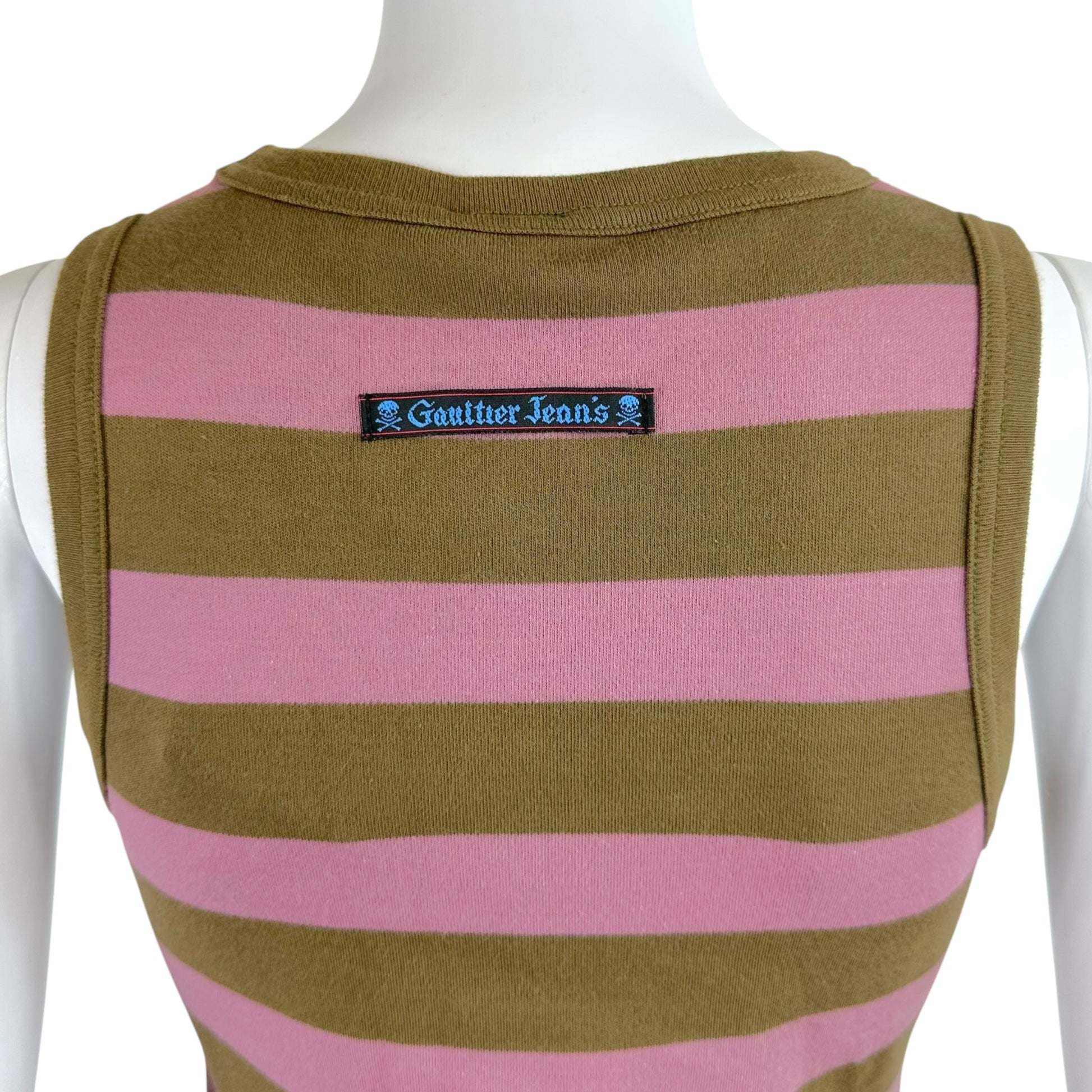Jean Paul Gaultier Maxi Dress Purple Khaki Striped Sleeveless