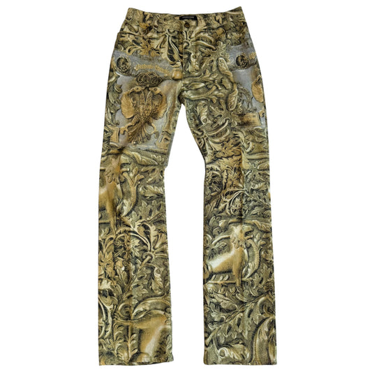 Roberto Cavalli Metallic Gold Damask Print Jeans - Outfit Repeater
