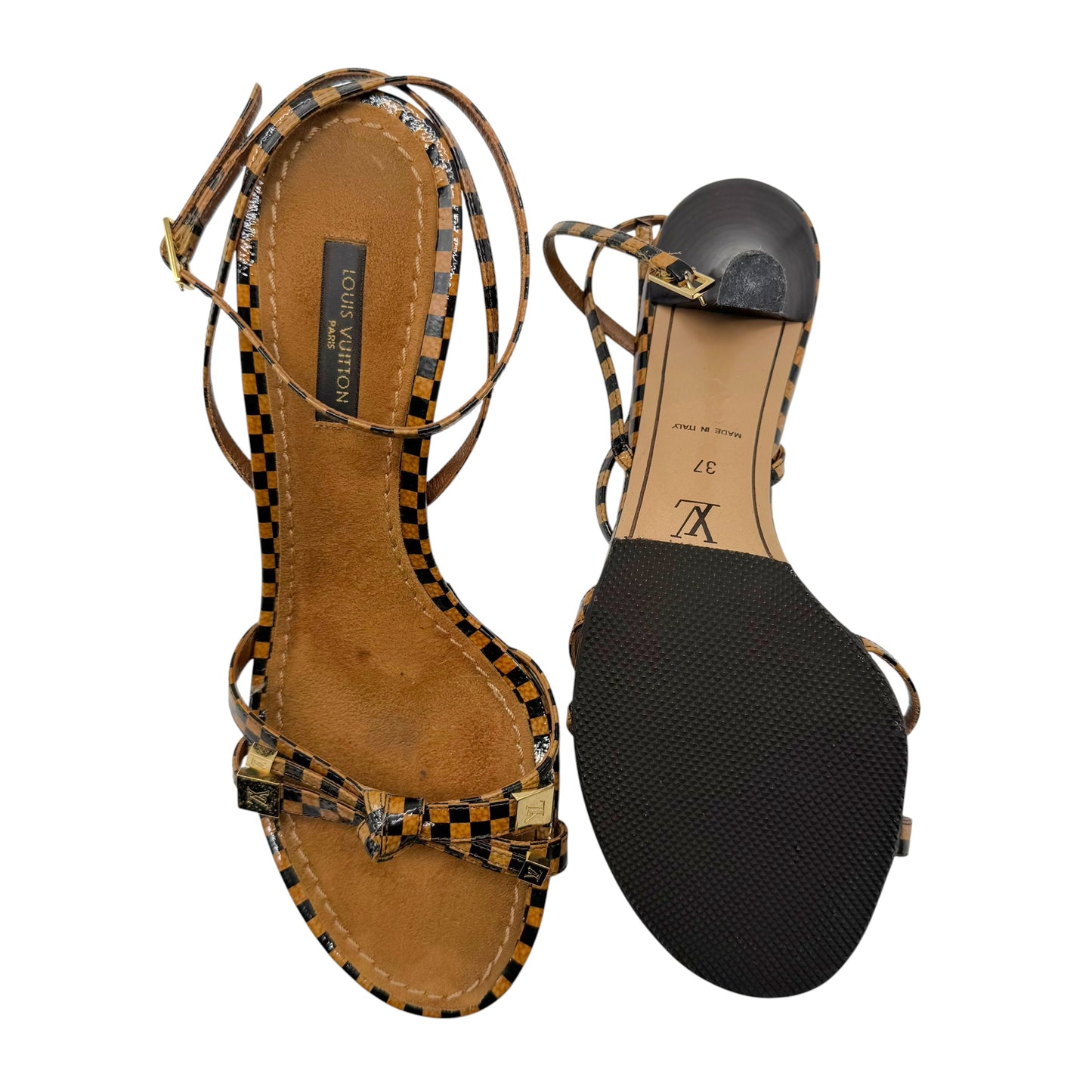 Louis Vuitton Damier Ebene Brown Strappy Heeled Sandals