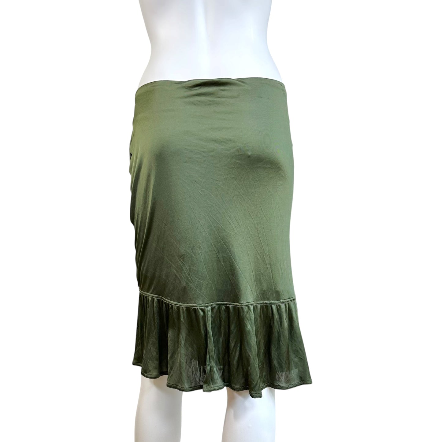 Yves Saint Laurent Khaki Green Knit Silk Midi Skirt