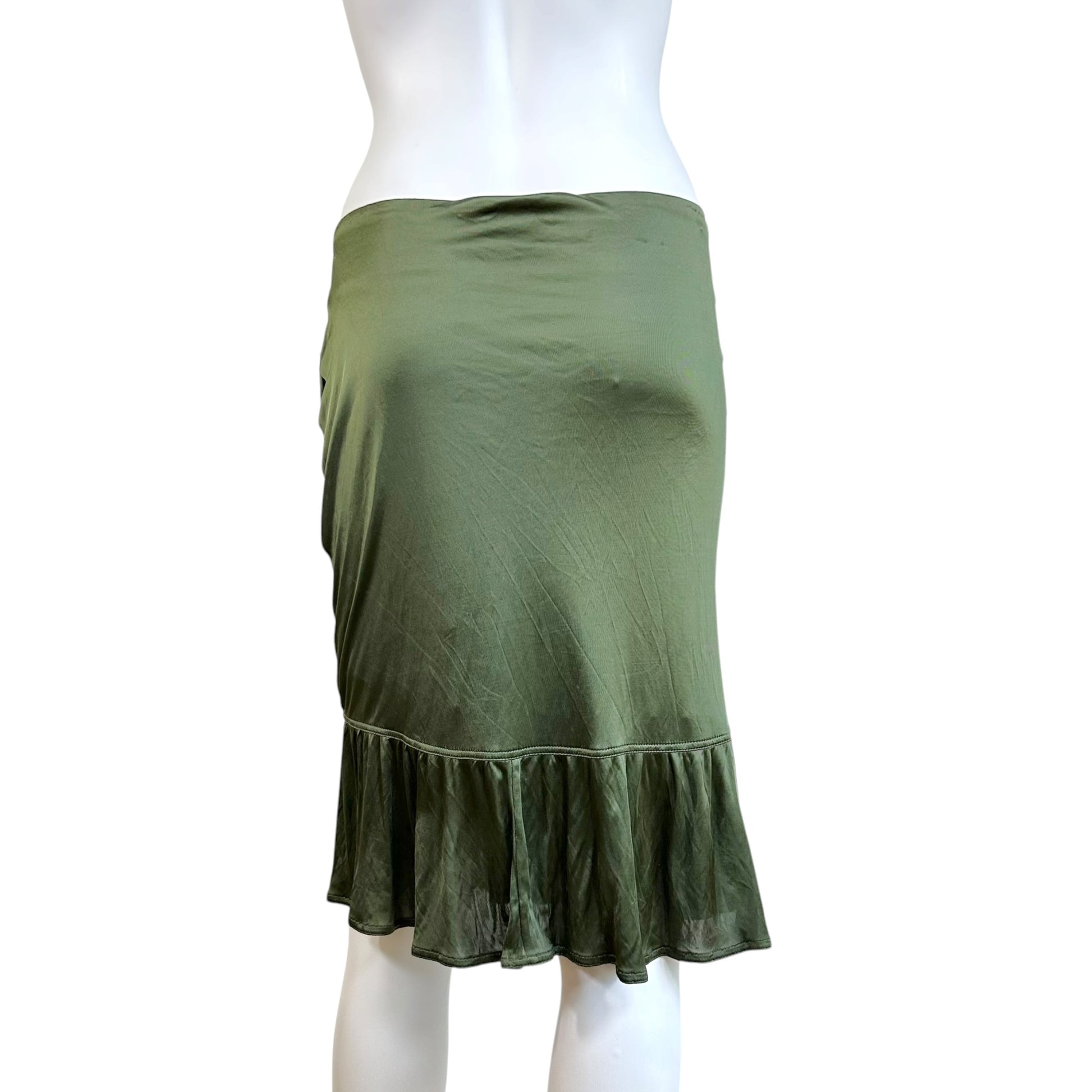 Yves Saint Laurent Khaki Green Knit Silk Midi Skirt
