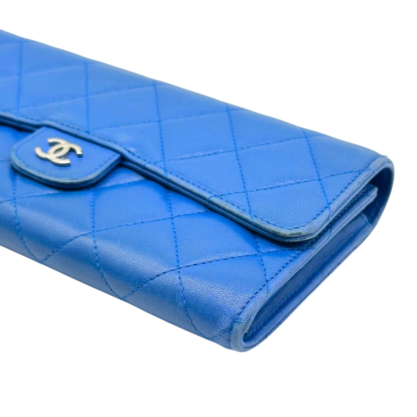 Chanel Cobalt Blue Matelasse Lambskin Long Wallet 2016-17