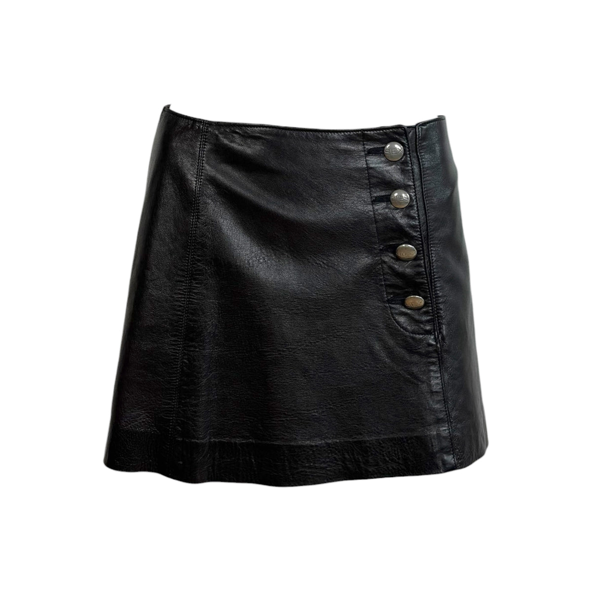 John Richmond Lambskin Mini Skirt Black Silver Buttons