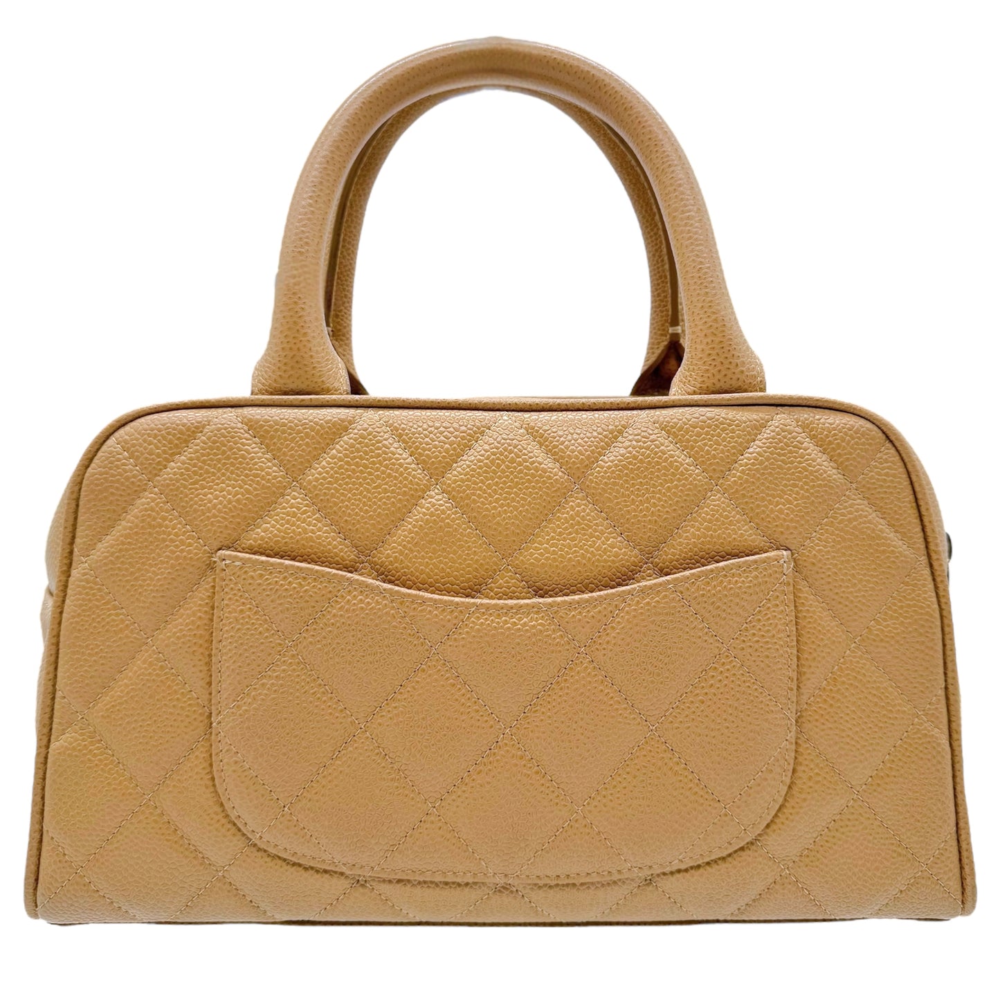 Chanel Matelasse Tan Caviar Leather CC Logo Mini Bowler Bag 2003-04 - Outfit Repeater