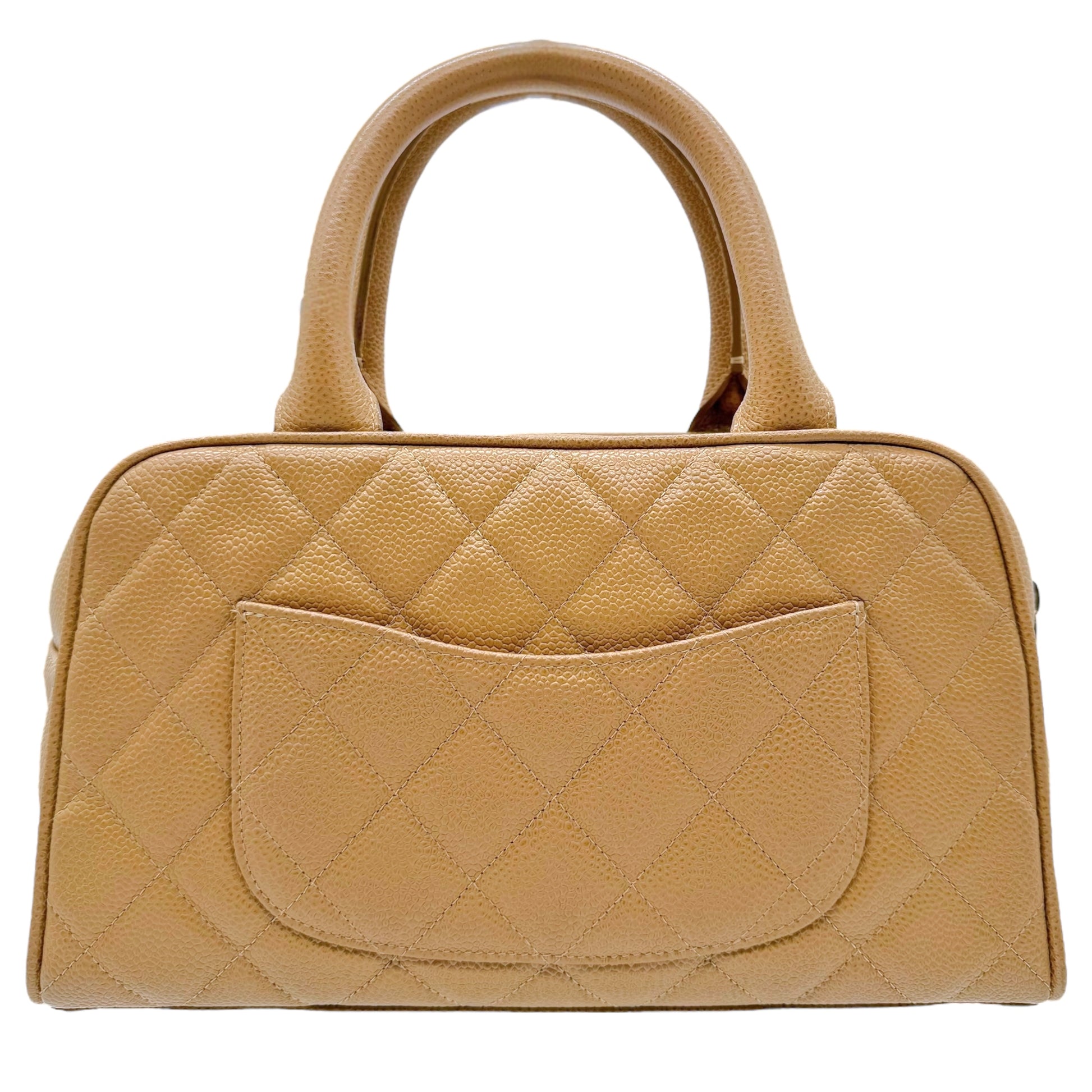 Chanel Matelasse Tan Caviar Leather CC Logo Mini Bowler Bag 2003-04 - Outfit Repeater