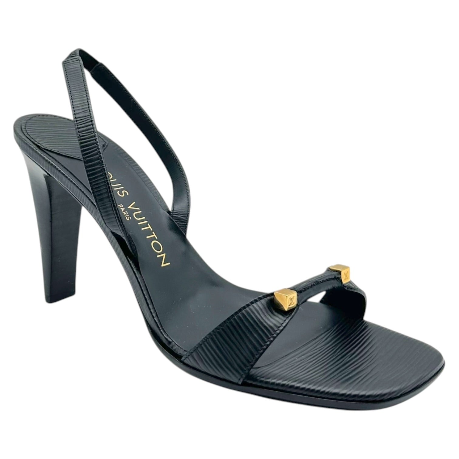Louis Vuitton Black Epi Leather Slingback Sandal Heels
