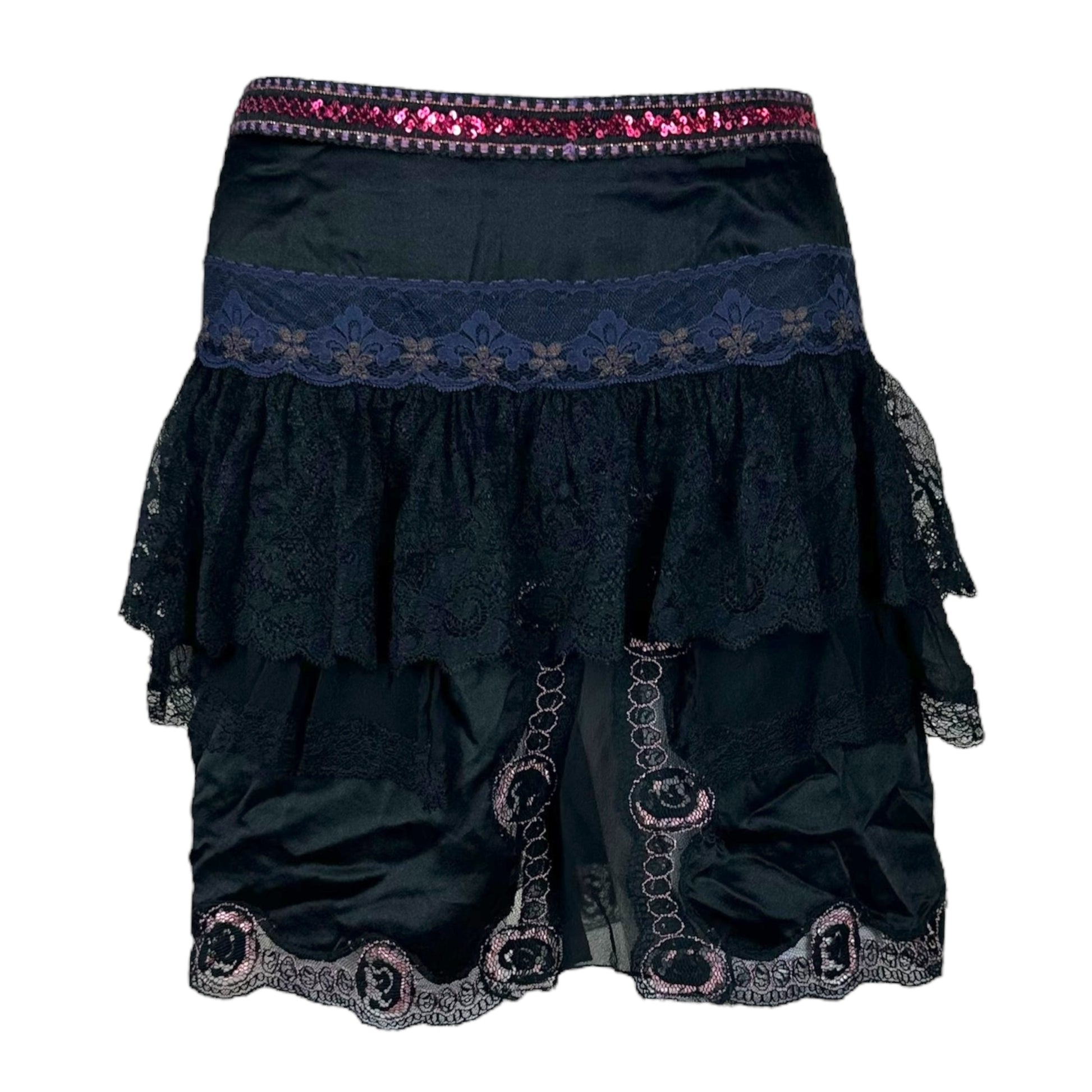 D&G Dolce & Gabbana Sequin & Lace Trim Silk Mini Skirt - Outfit Repeater