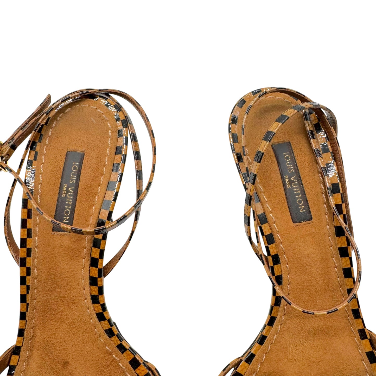 Louis Vuitton Damier Ebene Brown Strappy Heeled Sandals