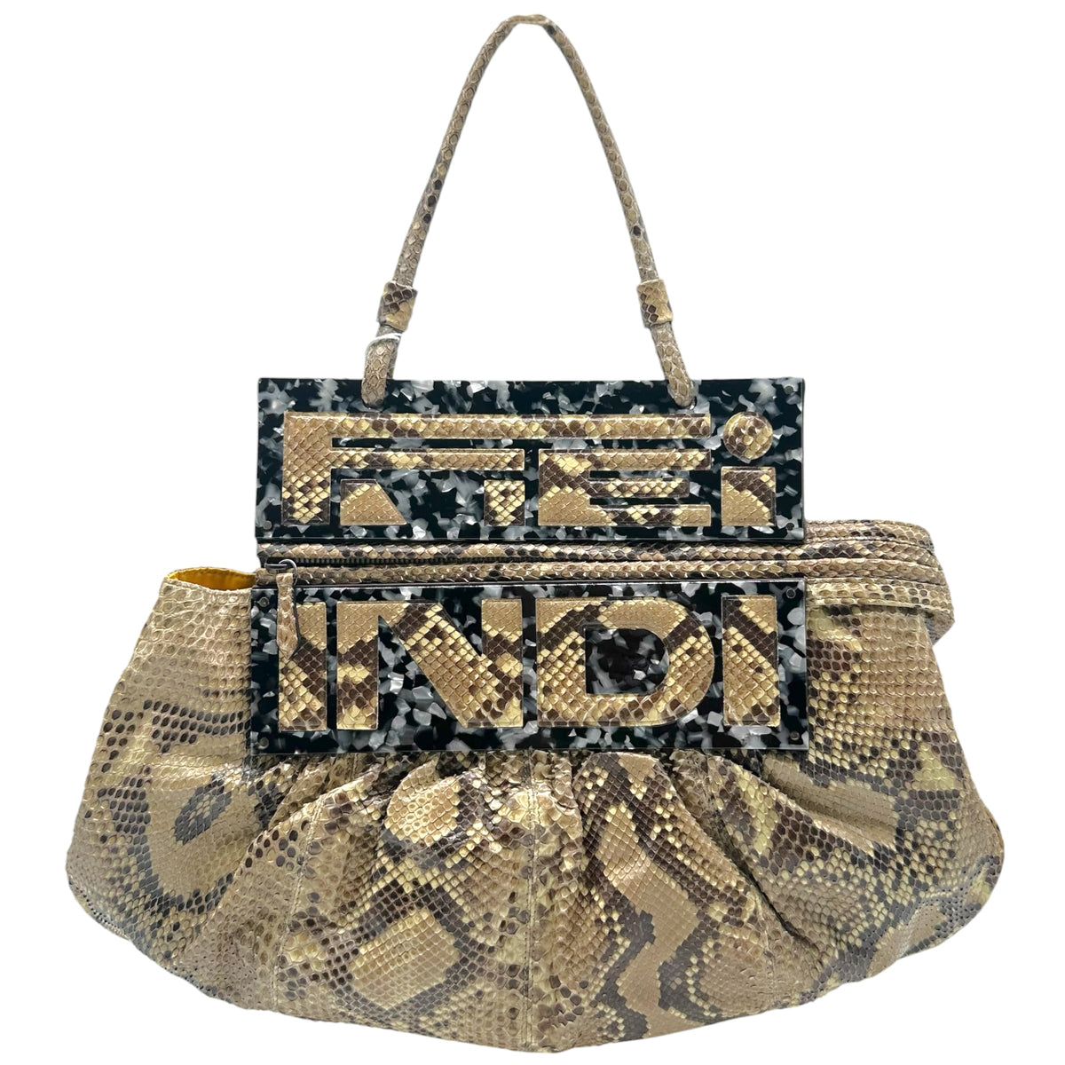 Fendi Beige Python Convertible Clutch Shoulder Bag