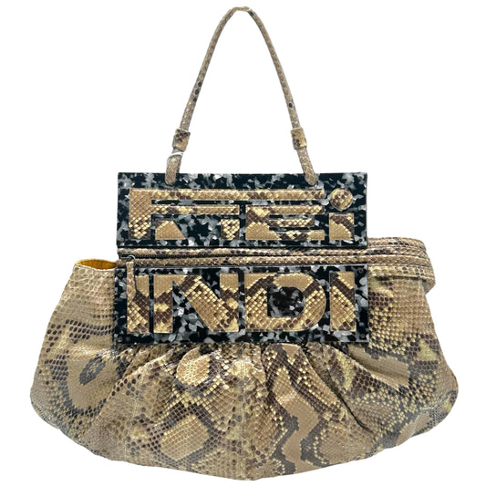Fendi Beige Python Convertible Clutch Shoulder Bag
