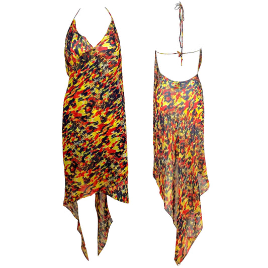 Jean Paul Gaultier Red Blue & Yellow Sheer Open Back Wrap Dress
