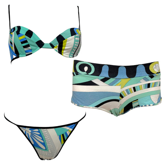 Emilio Pucci Printed Bikini And Micro Short Set Blue Green