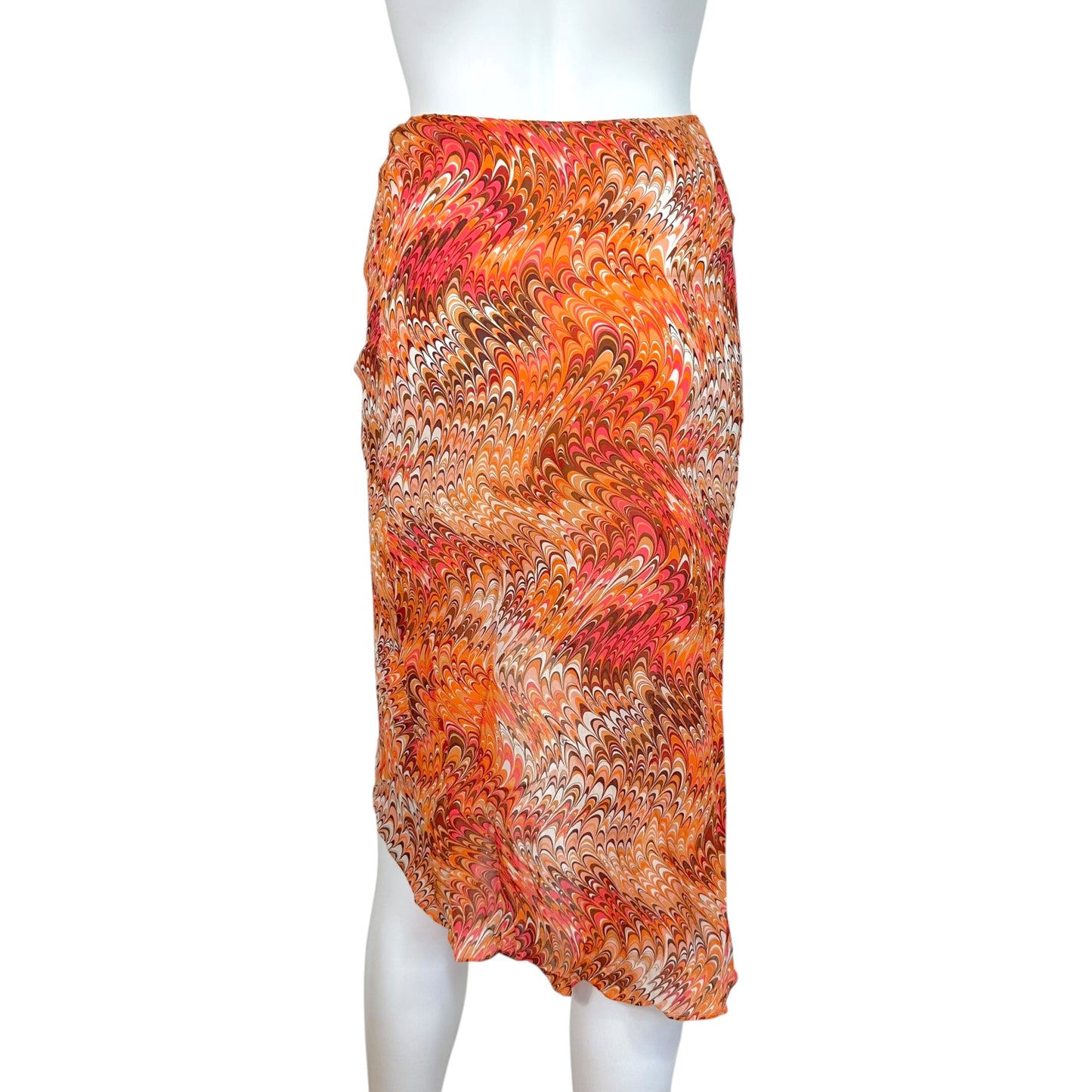 Celine Orange & Pink Swirl Print Strapless Silk Blouse