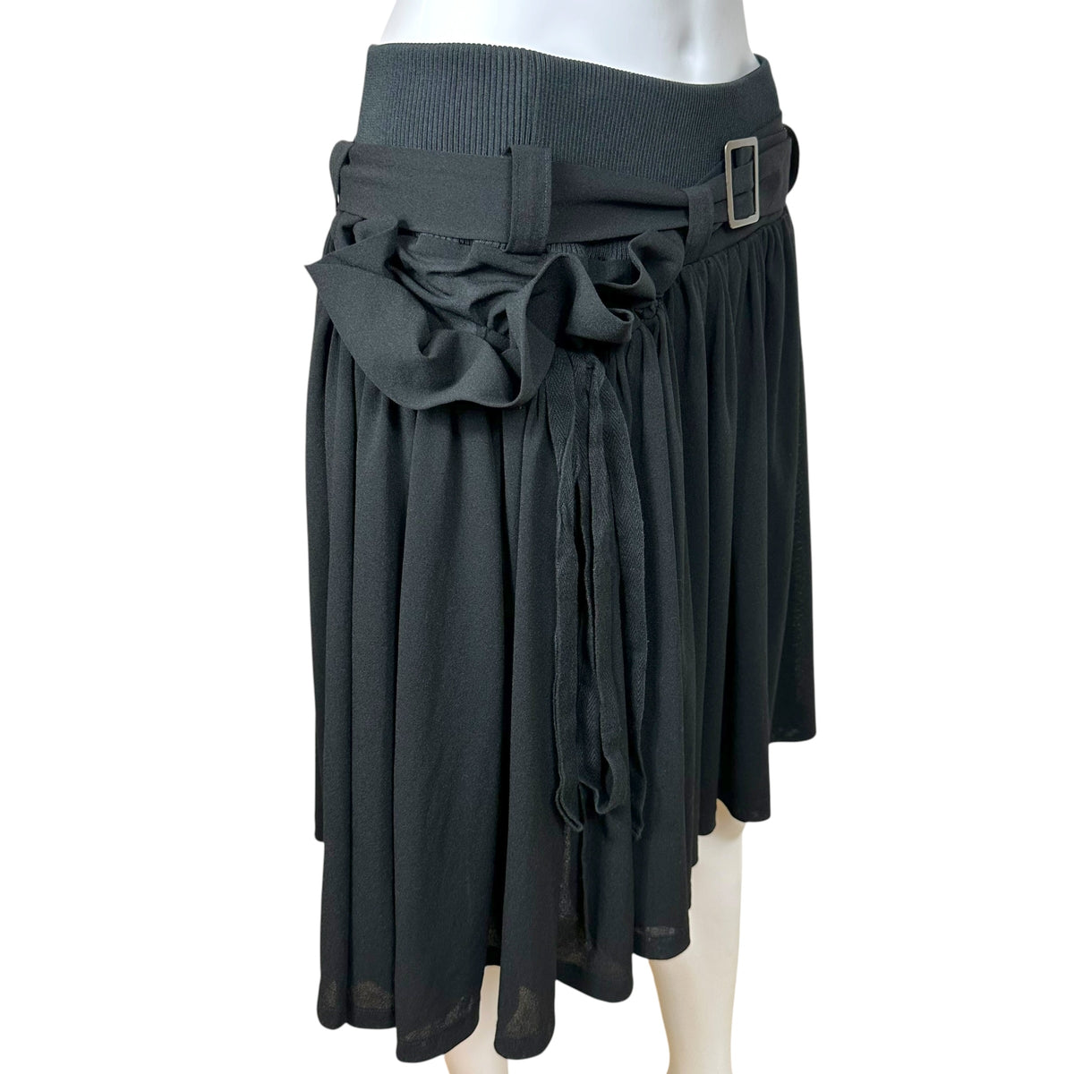 Y-3 Black Asymmetrical Belted Midi Skirt