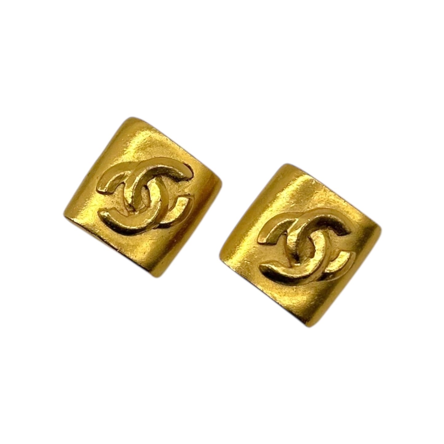 Chanel 90's Gold Plated Square Logo Clip-On Earrings - Outfit Repeater