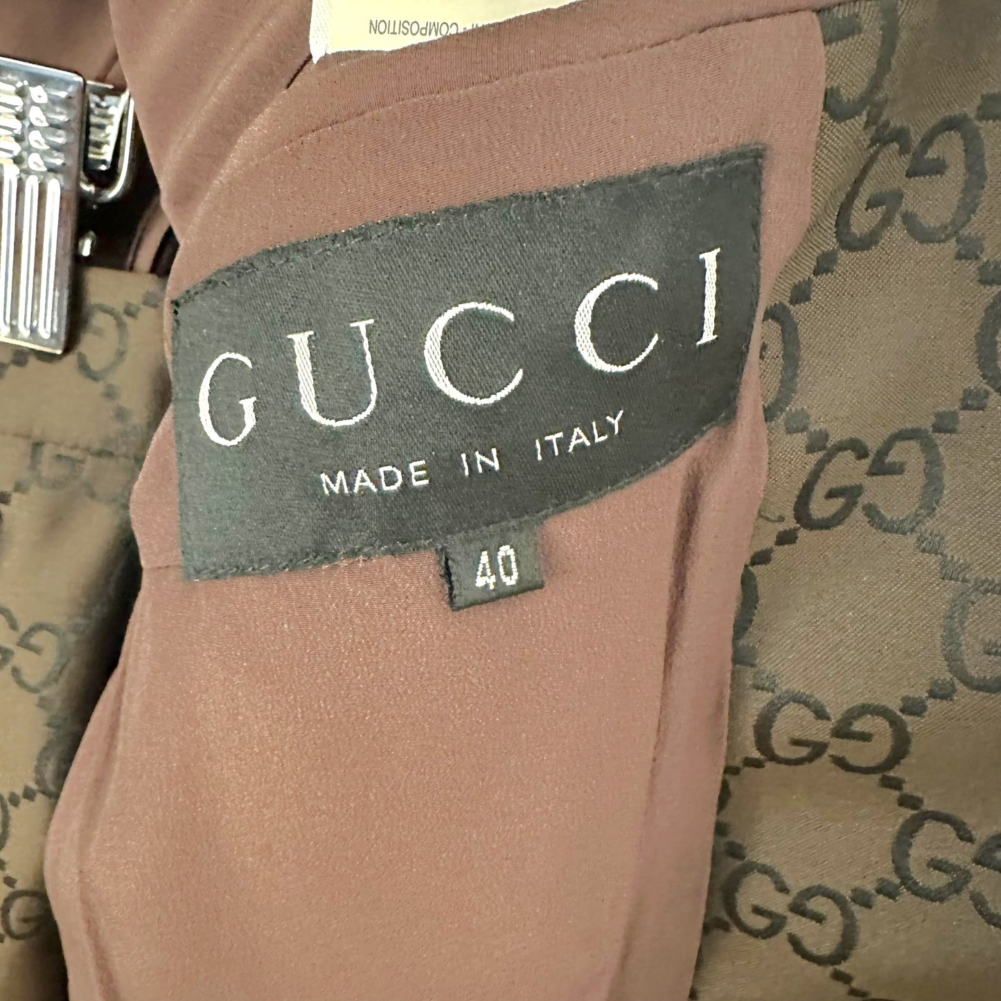 Gucci by Tom Ford 1998 Black & Brown Monogram Blazer & Skirt Set