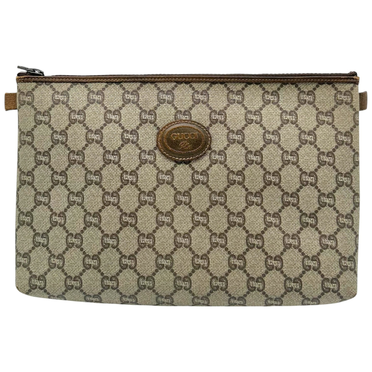 Gucci Plus Beige Monogram Zippered Pouch Bag