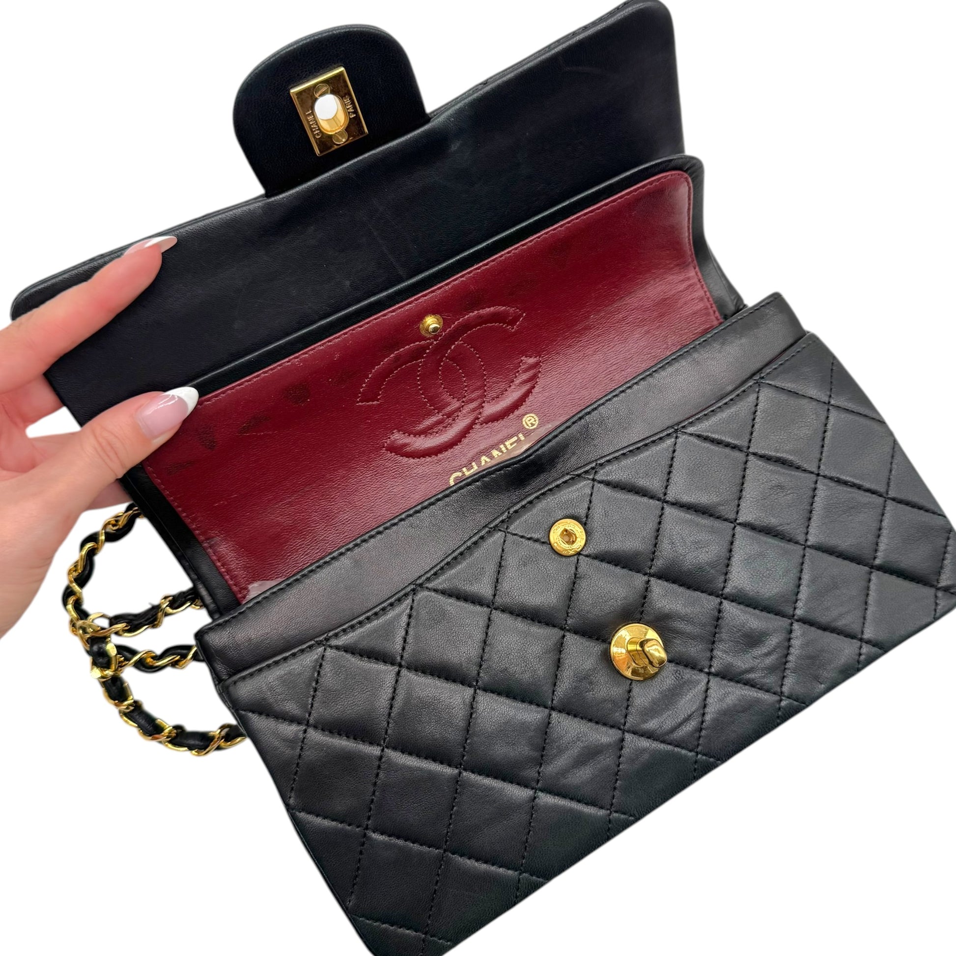 Chanel Black Lambskin Matelasse Small Classic Double Flap Bag