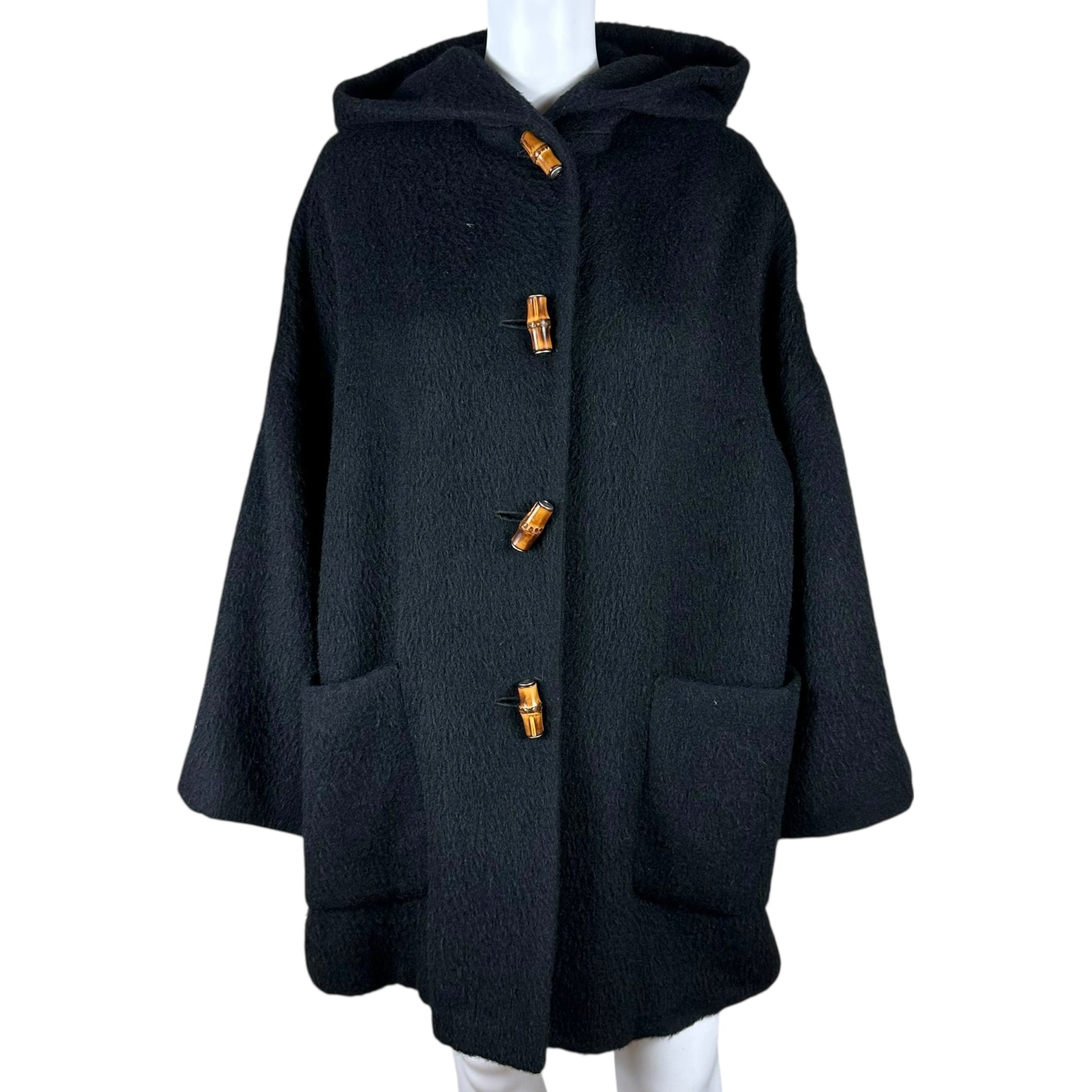 Gucci Bamboo Toggle Coat Black Hooded 1990s Vintage