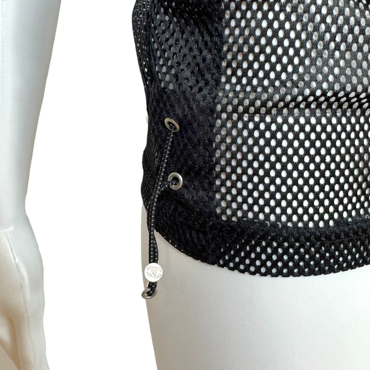 Chanel Black Mesh Logo Back Tank Top