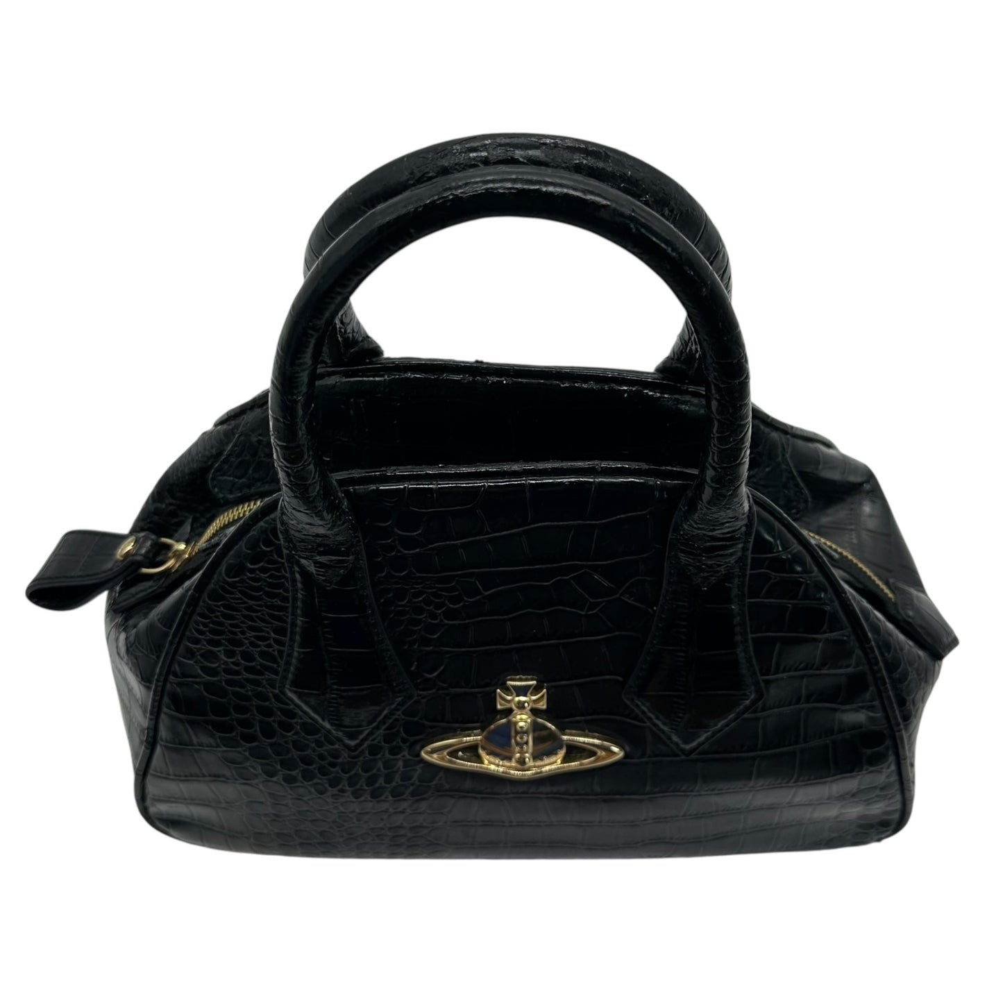 Vivienne Westwood Black Croc Embossed Bowler Bag - Outfit Repeater