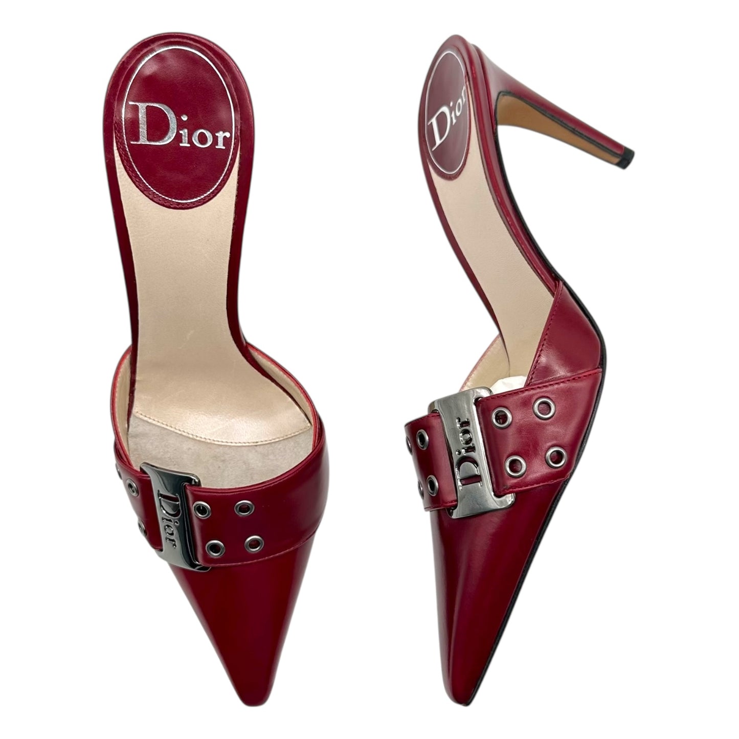 Christian Dior Burgundy Leather Street Chic Mule Heels NEW